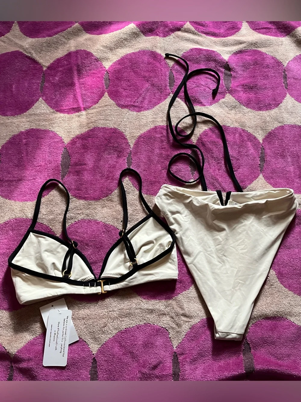 NWT- L*Space V Cut Wire Bikini Top and Joy Bottom Bitsy in Cream/Black XS